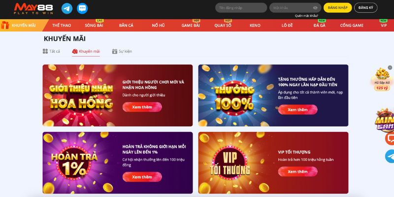Khuyến mãi hấp dẫn có tại nhà cái May88